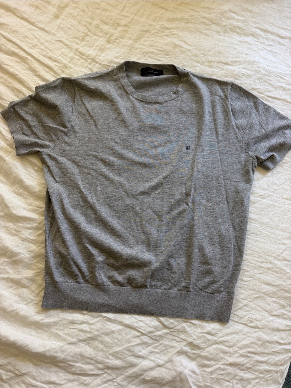 Carolina Herrera Light Grey Crewneck Short Sleeve Sweater